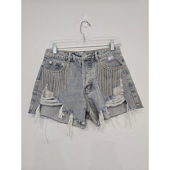 Adika Women's Rhinestone Demin Short Shorts Size Medium NWT - Picture 2 of 8